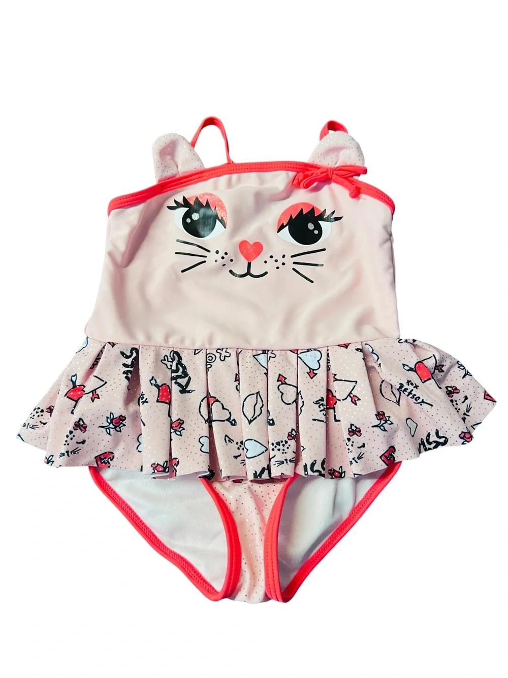 Betsey Johnson Soft Pink Cat Ruffle One-Piece Swimsuit for Kids Size 18 Months